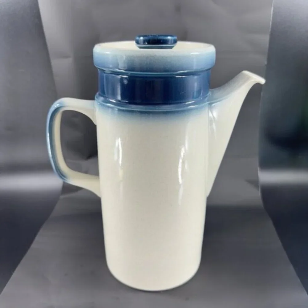 Wedgwood Blue Pacific‎ Ceramic Teapot Coffee Pot Made in England Tall White Blue
